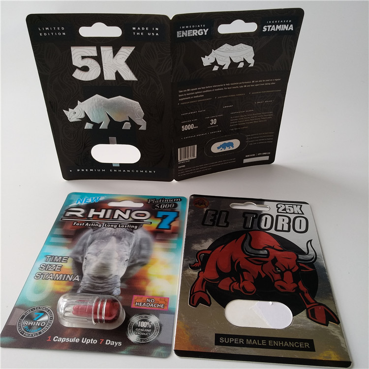 Blisterpackung der Karten-3D, die kundenspezifischen Sex-Pillen-Satz Jaguars 30000 des Drucksache-Karten-Nashorn-7 verpackt