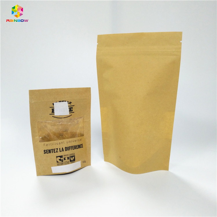 Kundenspezifische Drucktee-Imbiss-Taschen-Verpackenkraftpapier organisches Doypack mit Fenster