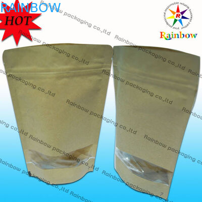 Stehen Sie oben kundengebundene Papiertüten Browns Kraftpapier mit Reißverschluss mit Fenster für das Imbiss-Verpacken