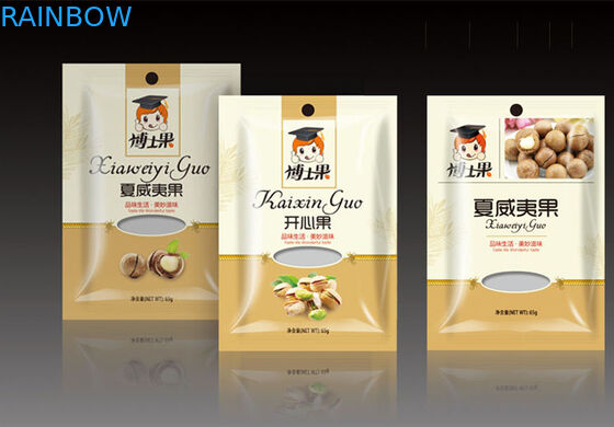 Drei Seitendichtungs-Folien-Beutel, die mit Reißverschluss-Fenster für das Nuss-Verpacken verpacken