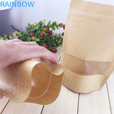 Klares Fenster kundengebundene Papiertüten, Reißverschluss-Brown-Papiertüten