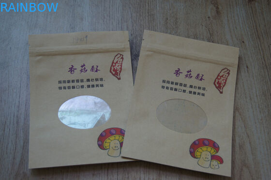 Imbiss Kraftpapier fertigte Papiertüten besonders an gedrucktes, die Brown oben mit Reißverschluss und Fenster stehen