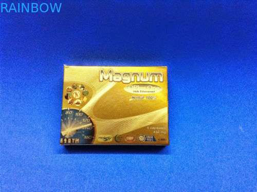 Goldener stempelnder Papierkasten, der für sexuelle Kräuterreizmittel-Pillen/Kapseln verpackt