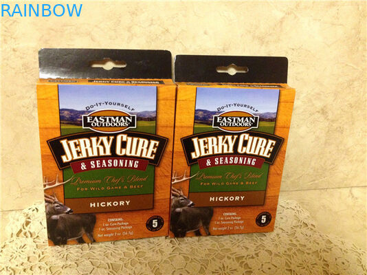 Logo-Drucksache-Kasten, der für die Würze, würzende Papierkasten-Pakete mit Hange-Loch verpackt