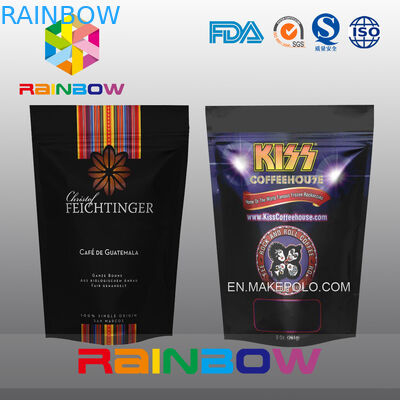 Schwarz stehen Sie oben Plastikaluminiumfolie-Kaffeebohnen oder Grundtasche mit Ventil und Reißverschluss