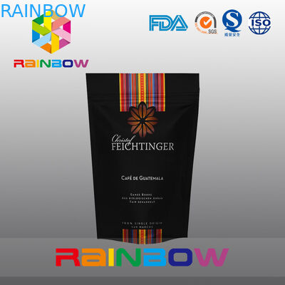 Schwarz stehen Sie oben Plastikaluminiumfolie-Kaffeebohnen oder Grundtasche mit Ventil und Reißverschluss