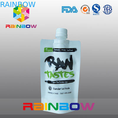 Weiß stehen Sie oben den Tüllen-Beutel, der für rohen Stau/flüssige/trinkende Nahrung verpackt