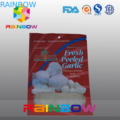 Rote und weiße Plastik-Plastikfenster-Tasche mit Reißverschluss-Spitze für Nahrung/frisches Pleeled Garllic