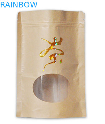 Gewohnheit druckte Kraftpapiertasche der hohen Qualität der flachen Unterseite für den Tee/Kaffee, die mit Reißverschluss Plastik mit Reißverschluss und Fenster verpacken