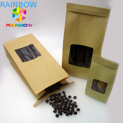 Gewohnheit druckte Folie gezeichnetes Kraftpapier stehen oben Beutel mit klarem Fenster für Kaffeebohne