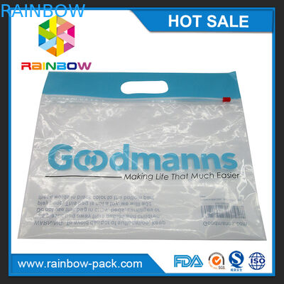 Tasche des PET-Schiebers mit Reißverschluss mit Logo stehen oben Verschlusstaschen der Tasche klare vordere Zipmit des Taschen-freien Raumes upc Code Druckfront mit Reißverschluss