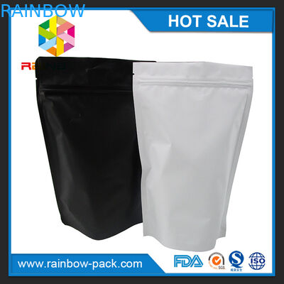 Schwarze weiße Mattaluminiumfolie stehen Tasche mit Reißverschluss für das Verpacken der Lebensmittel aufrechterhalten frisch