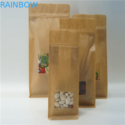 Quadratische Brown-Kraftpapier-Tasche mit klarem Fenster, Zipverschluss-Kaffee-Beutel