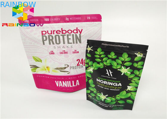 Das Molkeprotein-Pulver-Taschen-Verpackungs-/Reinaluminium-Folien-Molkeprotein-Pulver, das Pags/verpackt, stehen oben Taschen mit Reißverschluss