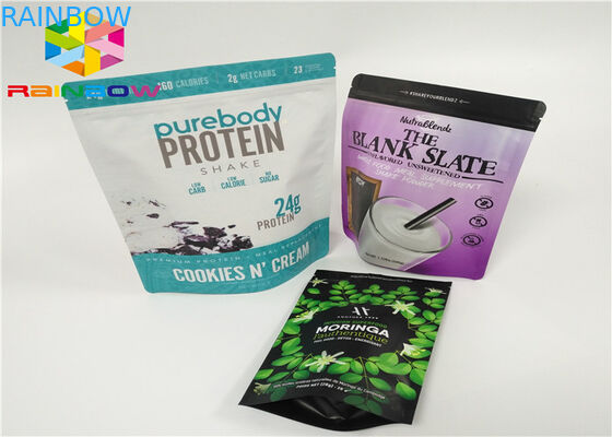 Das Molkeprotein-Pulver-Taschen-Verpackungs-/Reinaluminium-Folien-Molkeprotein-Pulver, das Pags/verpackt, stehen oben Taschen mit Reißverschluss