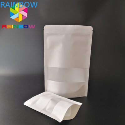 Weißes Doypack Snack Bag Verpackung Kraftpapiermaterial mit klarem Fenster / Reißverschluss