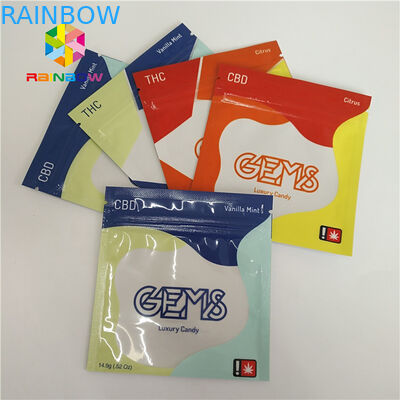 Die Seite drei, die versiegelt wurde, druckte Plastiktasche-das gummiartige Süßigkeits-Verpacken, das mit Reißverschluss besonders angefertigt wurde