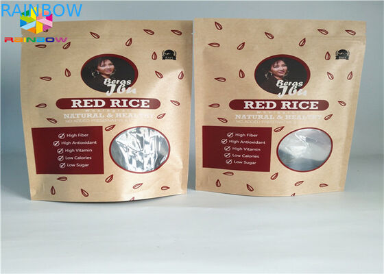 Gewohnheit mit Reißverschluss druckte Papiertüten, die Nahrung oben Beutel-Brown-Kraftpapier mit Fenster stehen