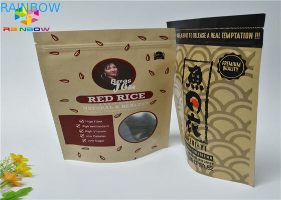 Gewohnheit mit Reißverschluss druckte Papiertüten, die Nahrung oben Beutel-Brown-Kraftpapier mit Fenster stehen