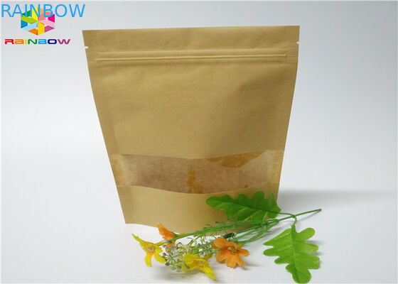 Gewohnheit mit Reißverschluss druckte Papiertüten, die Nahrung oben Beutel-Brown-Kraftpapier mit Fenster stehen