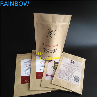 Blatt-Logo Druckteebeutel, die Brown-Kraftpapier-Reißverschluss-Beutel mit klarem Fenster verpacken