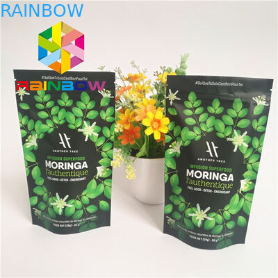 Stehen Sie oben Plastikbeutel die mit Reißverschluss, die Aluminiumfolie gezeichneten Matcha-Pulver-grünen Teebeutel verpacken