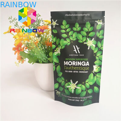 Stehen Sie oben Plastikbeutel die mit Reißverschluss, die Aluminiumfolie gezeichneten Matcha-Pulver-grünen Teebeutel verpacken