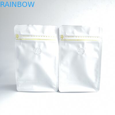 Kundengebundene weiße flache Unterseiten-Kaffee-Taschen-wiederverwendbare Zipaluminiumfolie-Viererkabel-Unterseiten-Matttasche mit Ventil