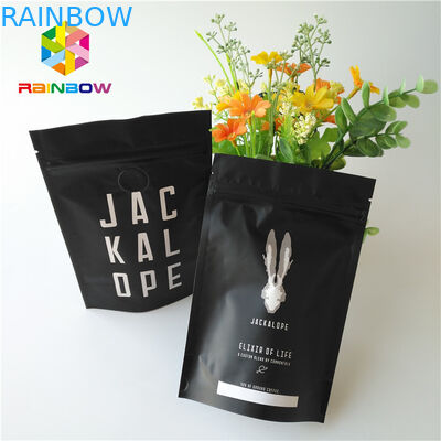 Schwarzer metallischer Folien-Mattbeutel stehen oben 2 Unze-Kaffee-Taschen mit Reißverschluss/Ventil