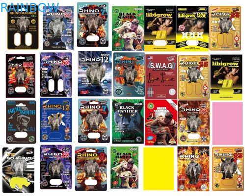 Gewohnheit Druckrosa heißes Stempeln der blasen-Papierkarten-Spar-XXX für männliche Verbesserungs-Kapsel