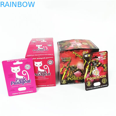 Die Werbung, die kundenspezifisches Papierkarten-Kasten-kundenspezifisches Nashorn-das männliche Verbesserungs-Pillen-Verpacken druckt, packt rosa Pussycat ein