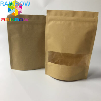 Kundenspezifische Druckpapiertüten mit Tasche Browns Kraftpapier mit Reißverschluss für Kaffee/Tee mit Fenster stehen oben Verpackenbeutel