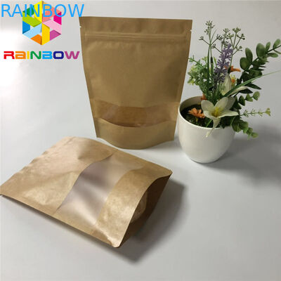 Kundenspezifische Druckkraftpapier-Taschen mit Reißverschluss mit Fenster sehen durch Verpackentaschen-Beutel Browns Kraftpapier