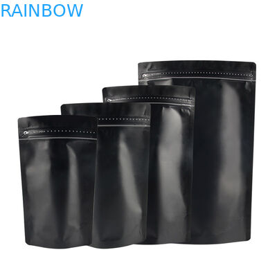 Matte Black Finish Foil Stand machen oben Verpackentaschen-Kaffee-Tasche mit Goldstreifen Reißverschluss zu