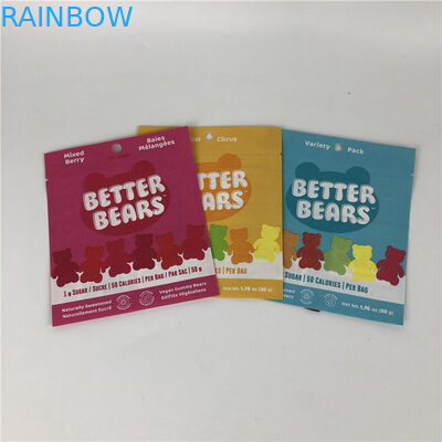 Drei essbare CBD THC Gummies biologisch abbaubare Verpackentaschen des Seitendichtungs-flache heißsiegelnde Imbiss-Plätzchen-