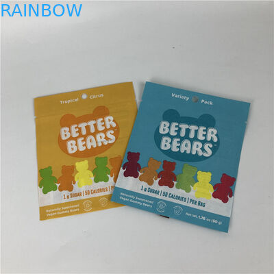 Drei essbare CBD THC Gummies biologisch abbaubare Verpackentaschen des Seitendichtungs-flache heißsiegelnde Imbiss-Plätzchen-