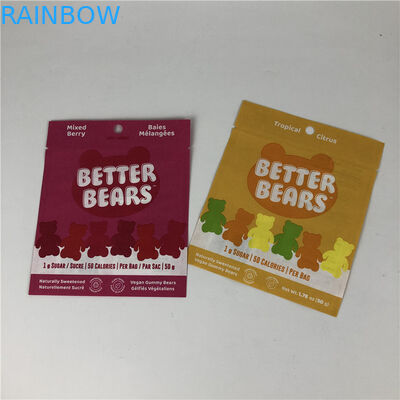 Drei essbare CBD THC Gummies biologisch abbaubare Verpackentaschen des Seitendichtungs-flache heißsiegelnde Imbiss-Plätzchen-