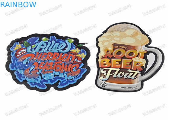 Individuell bedruckter Kunststoff mit kindersicherem Design, holografisch, 3,5 g, unregelmäßig, speziell geformt, gestanzte Mylar-Beutel mit Reißverschluss