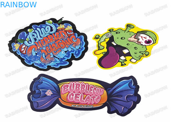 Individuell bedruckter Kunststoff mit kindersicherem Design, holografisch, 3,5 g, unregelmäßig, speziell geformt, gestanzte Mylar-Beutel mit Reißverschluss