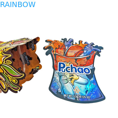 Individuelle Gestaltung von 3,5 g, 7 g, 14 g und 28 g gestanzten Beuteln mit Reißverschluss, speziell geformte, kindersichere, individuell geformte Mylar-Snackbeutelverpackung