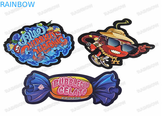 Gestempelschnittene unregelmäßige Taschen-spezielle geformte Nahrung Verpackenplastikplastik des Imbiss-3.5g mit Reißverschluss bauscht sich