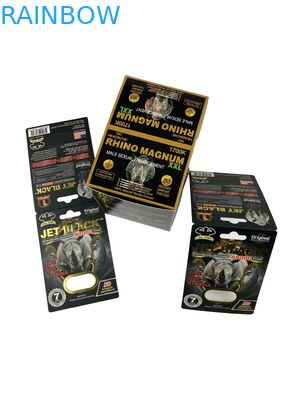 Warmverkauf Maßgeschneiderte Verstärkungspillen Verpackung Papierkarte Rhino Tablet Pille Druckpapierkarte mit Blasen