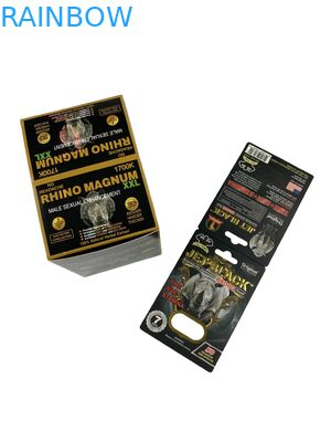 Warmverkauf Maßgeschneiderte Verstärkungspillen Verpackung Papierkarte Rhino Tablet Pille Druckpapierkarte mit Blasen
