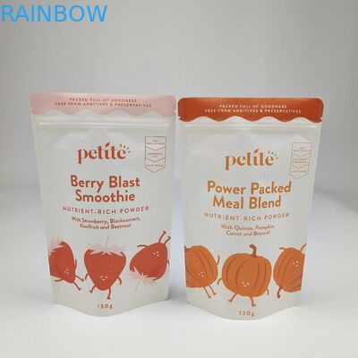 Wiederverwertbarer Reißverschluss Weißbraun Kraftpapier Tasche Mahlzeiten Nuss Erdnuss Tee Süßigkeiten Cookie Verpackung Stehen Tasche mit Logo