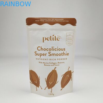 Kostenlose Probe recycelbare Doypack Reißverschluss Kraftpapiertüten Custom Teebeutel Reißverschluss Weiß Stehbeutel