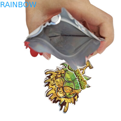 Form Mylar Taschen mit individuellem Logo Druck Unregelmäßige Holograph Ziplock Geruchsicherheit 3,5g 7g 14g 28g Snack Taschen