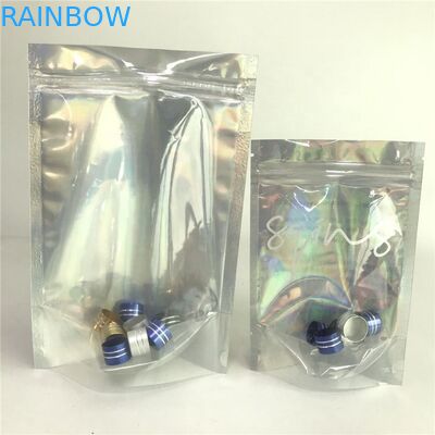 Customized Logo Zip Lock Taschen Flach Holographischer Film Mini Mylar Drei Seiten Siegel