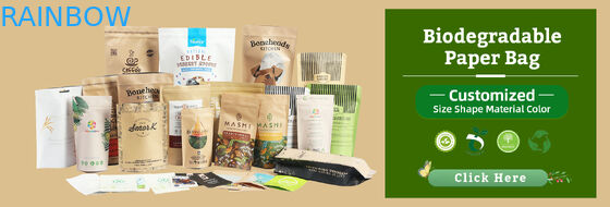 Umweltschonende, biologisch abbaubare Kraftpapiertasche mit Reißverschluss, Lebensmittelverpackung, Papiertasche mit Fenster