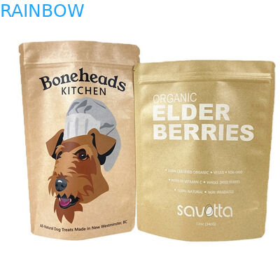 Custom Food Grade PLA Braun Kraftpapiertüten für Mango Pulver Lebensmittel für Haustiere Leckereien Essbare Verpackungstüte Mylar mit Reißverschluss