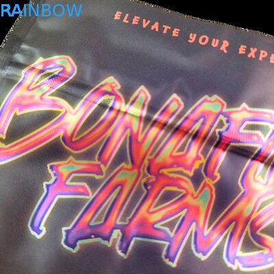 Soft Touch Holographische Mylar-Taschen mit Reißverschluss für Süßigkeiten Kräuter Trockenblumen Gummi Kekse Zucker Kindersichere Verpackung